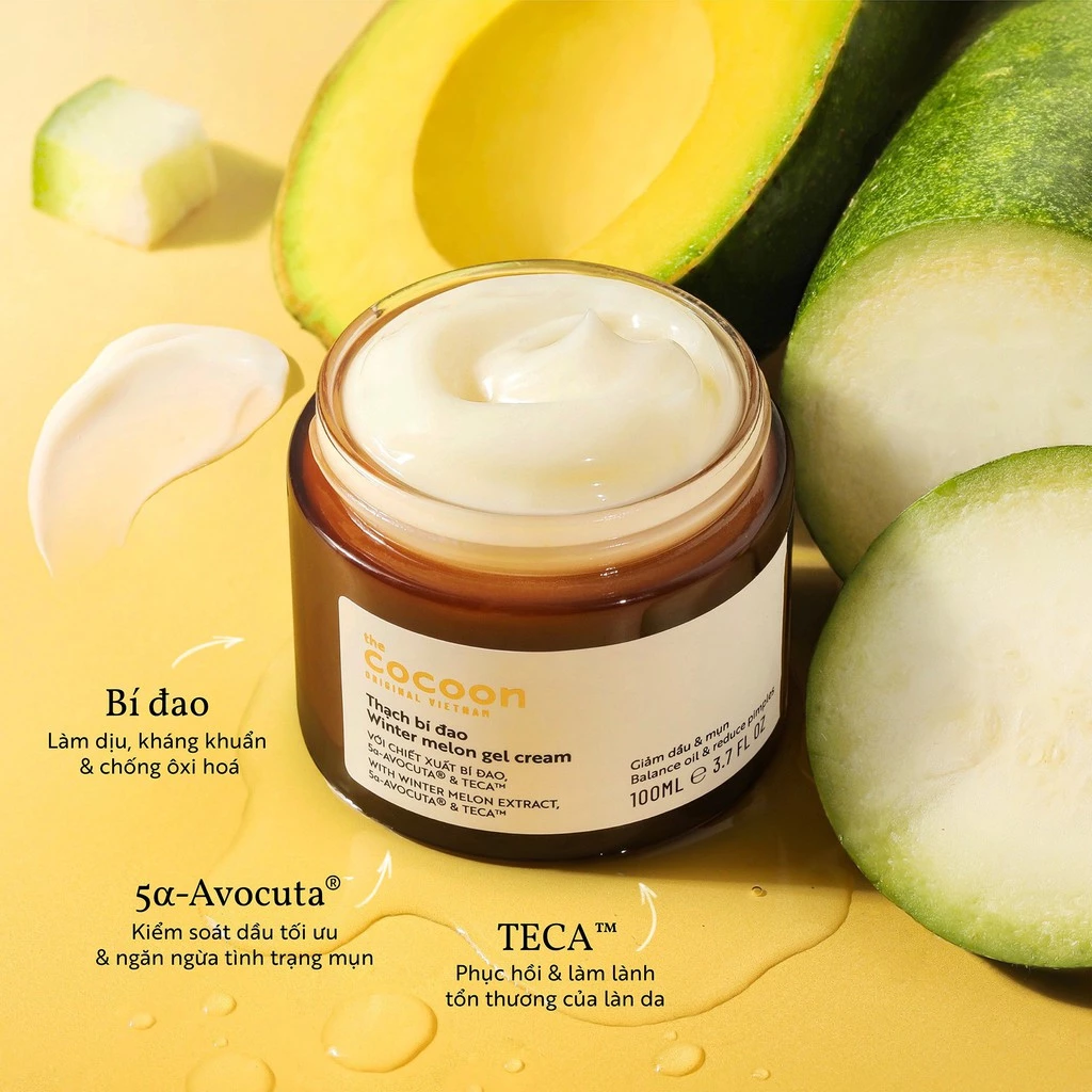 Cocoon Vietnam - Winter Melon Gel Cream (Thạch Bí Đao) with Winter Melon Extract, 5α-Avocuta® & Centella Asiatica 100ml.