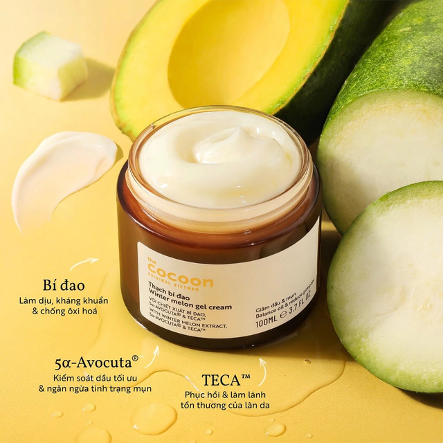 Cocoon Vietnam - Winter Melon Gel Cream (Thạch Bí Đao) with Winter Melon Extract, 5α-Avocuta® & Centella Asiatica 100ml.