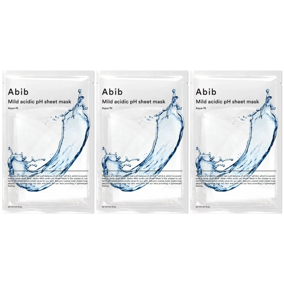 Abib - Mild Acidic pH Sheet Face Mask, Aqua Fit 30ml. (Pack of 3)