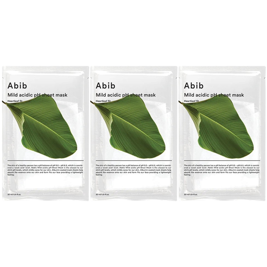 Abib - Mild Acidic pH Sheet Face Mask, Heartleaf Fit 30ml. (Pack of 3)