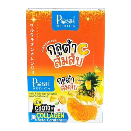 Posh Medica - Gluta C Orange Chopped, Collagen, Beta-Carotene, CoQ10 18g. (Pack of 6 sachets)