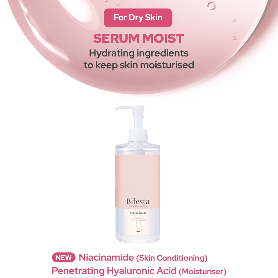 Hydrating ingredients in Bifesta Serum Moist including Niacinamide for conditioning and Penetrating Hyaluronic Acid for moisture