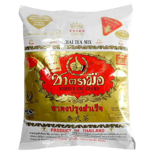 Cha Tra Mue - Thai Tea Mix Powder (Extra Gold), Red Tea, Vamilla Scent, Bag type 400g.