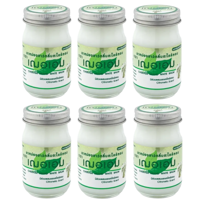 Cher-aim - White Balm - Citronella Scent Balm 65g. (Pack of 6) - Relieve Muscle Aches and Ailments - Made in Thailand