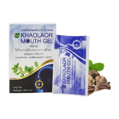 Khaolaor - Khaolaor Mouth Gel, Mouth Ulcer Gel - Herbal Extract, Menthol, Peppermint Oil (5 sachets)