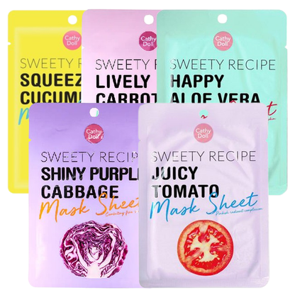 Cathy Doll - Sweety Recipe Masks 25g. each - Cucumber, Carrott, Aloe Vera, Purple Cabbage, Tomato (Pack of 5 Mix)