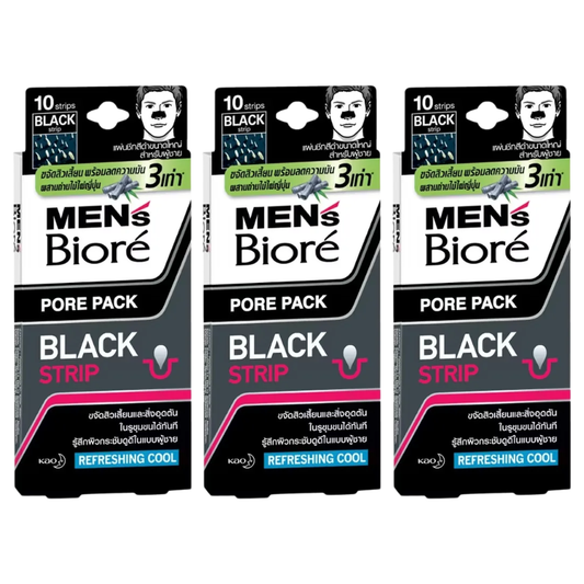 Biore - Men's Pore Pack Black Strip, Refershing Cool - 10 strings (Pack of 3, total 30 strings)