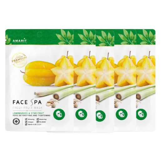 Amarit - Fresh Fruit Mask Pore Detoxifying and Tightening, Lemongrass & Star Fruit 25ml. (Pack of 5)