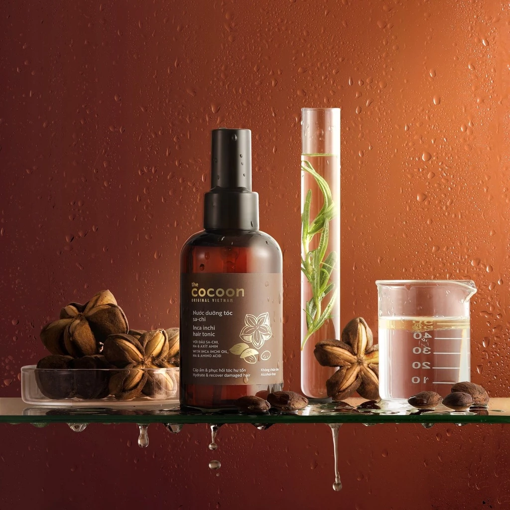 Cocoon Vietnam - Sacha Inchi Hair Tonic (Nước Dưỡng Tóc Sa-Chi) with Inca Inchi Oil, HA & Amino Acid, Alcohol-Free 140ml.