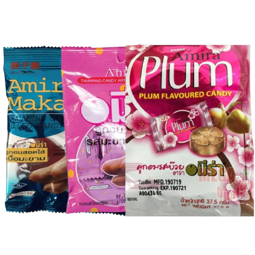 Amira - Tamarind Candy 42g., Tamarind Candy 28.8 g., Plum Candy 37.5 g. (Pack of 3 Mix)
