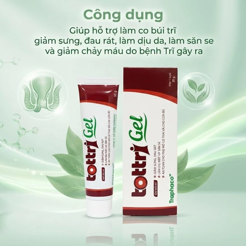 Traphaco - Tottri Gel - Hemorrhoid Relief Gel for Swelling and Pain Gel Bôi Trĩ Giảm Nhanh Đau Rát & Táo Bón 30g.