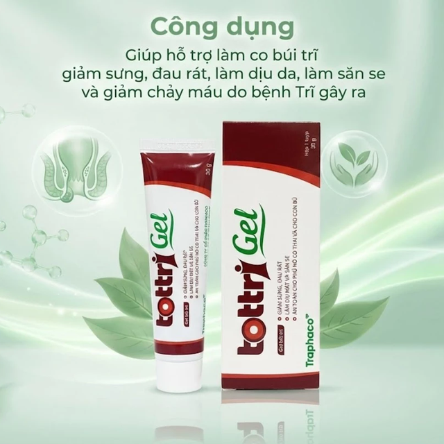 Traphaco - Tottri Gel - Hemorrhoid Relief Gel for Swelling and Pain Gel Bôi Trĩ Giảm Nhanh Đau Rát & Táo Bón 30g.