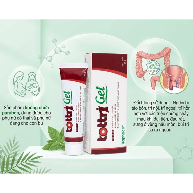 Traphaco - Tottri Gel - Hemorrhoid Relief Gel for Swelling and Pain Gel Bôi Trĩ Giảm Nhanh Đau Rát & Táo Bón 30g.