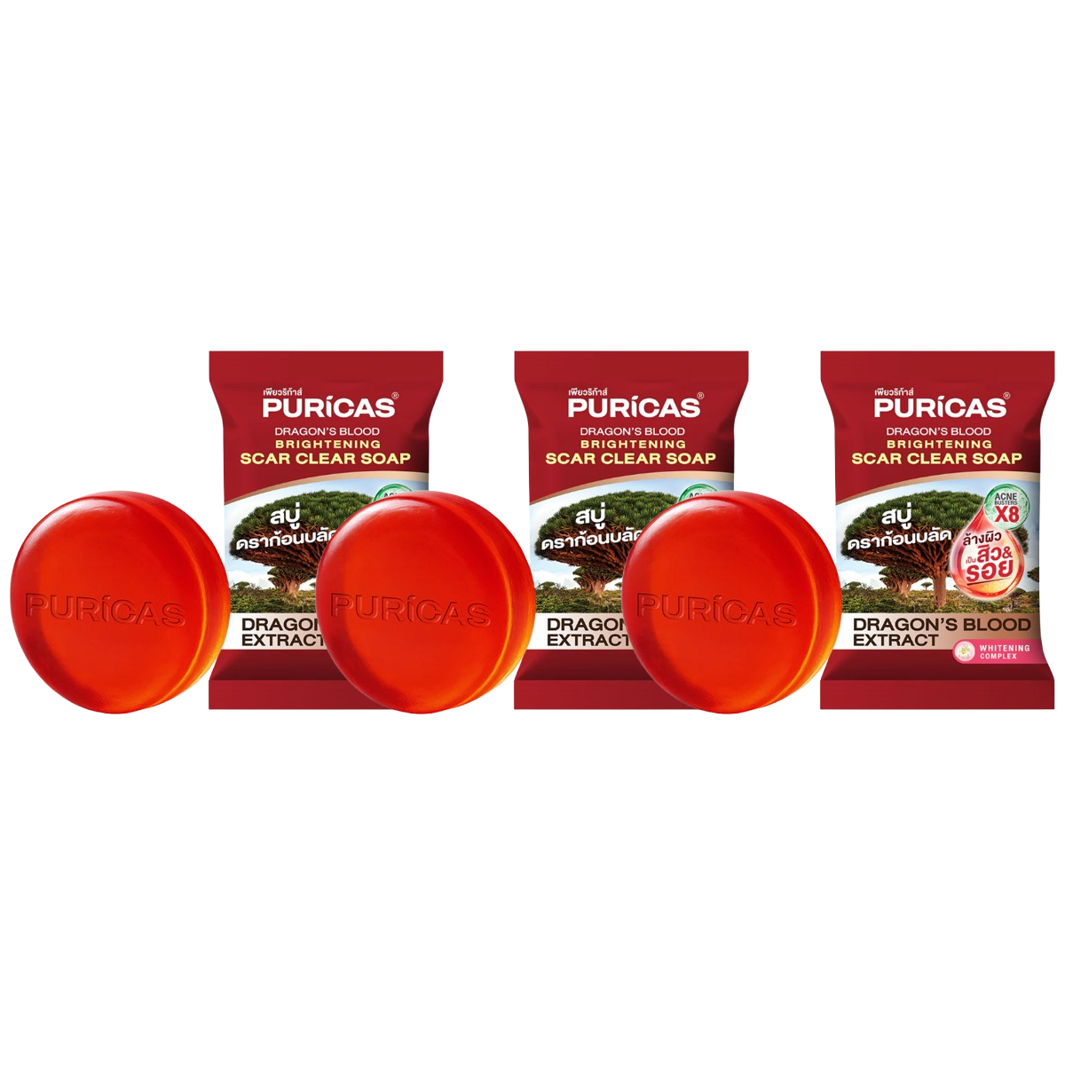 Puricas - Dragon’s Blood Brightening Scar Clear Soap 40g. (Pack of 3)