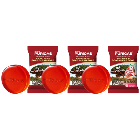 Puricas - Dragon’s Blood Brightening Scar Clear Soap 40g. (Pack of 3)