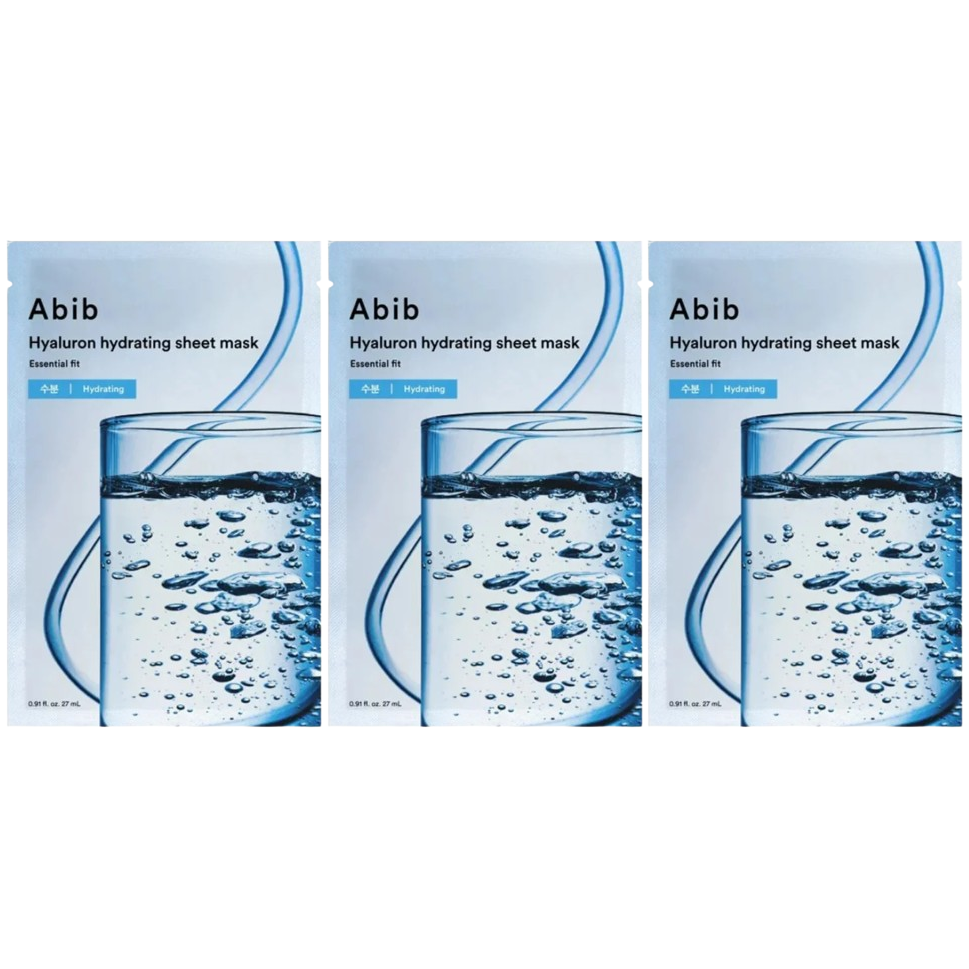 Abib - Essential Fit, Hyaluron Hydrating Sheet Face Mask 27ml. (Pack of 3)