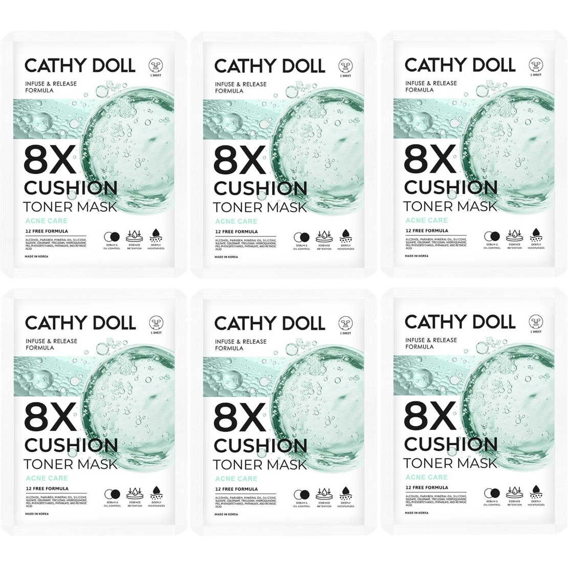 Cathy Doll - 8X Cushion Toner Mask Acne Care 25g. (Pack of 6)