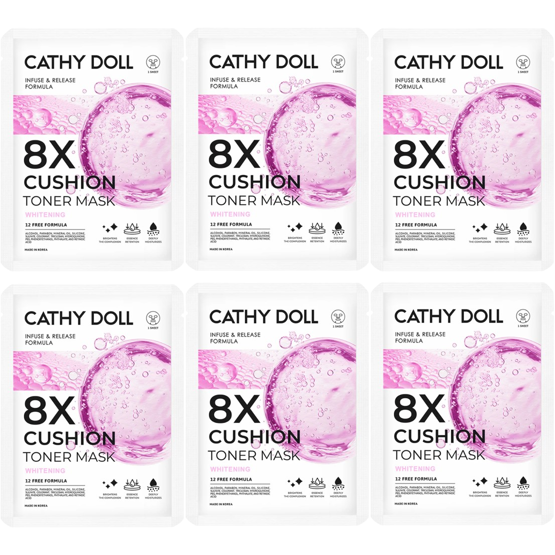 Cathy Doll - 8X Cushion Toner Mask Whitening 25g. (Pack of 6)