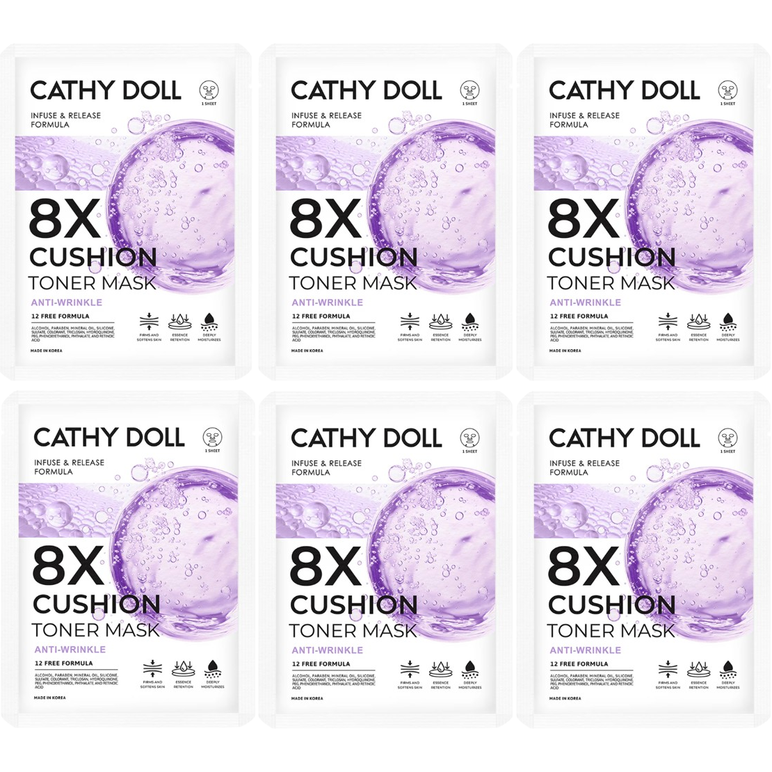 Cathy Doll - 8X Cushion Toner Mask Anti-Wrinkle 25g. (Pack of 6)