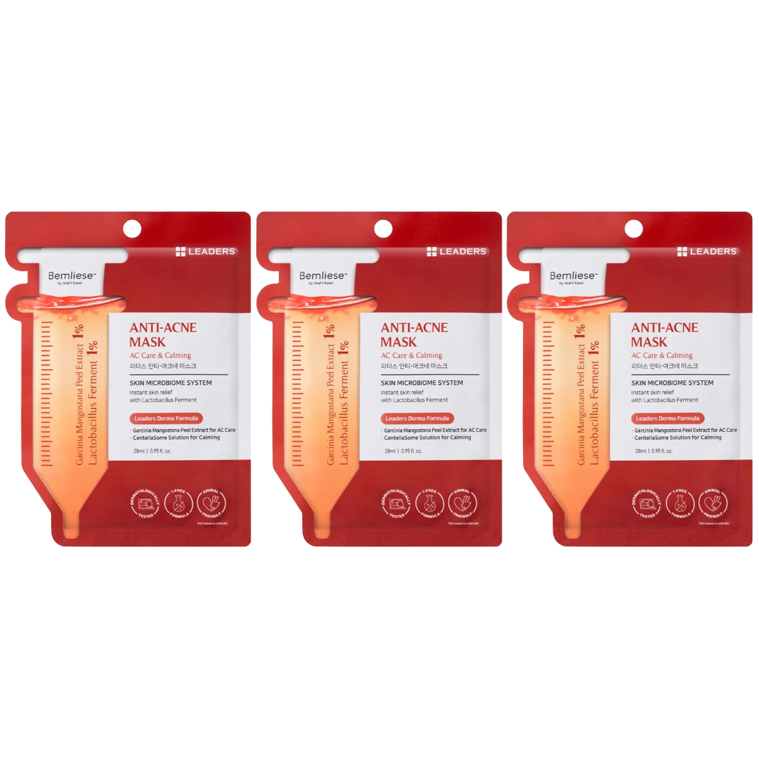 Leaders - Anti-Acne Face Mask with Garcinia Mangostana Peel Extract and SentellaSome Solution 28ml. (Pack of 3)