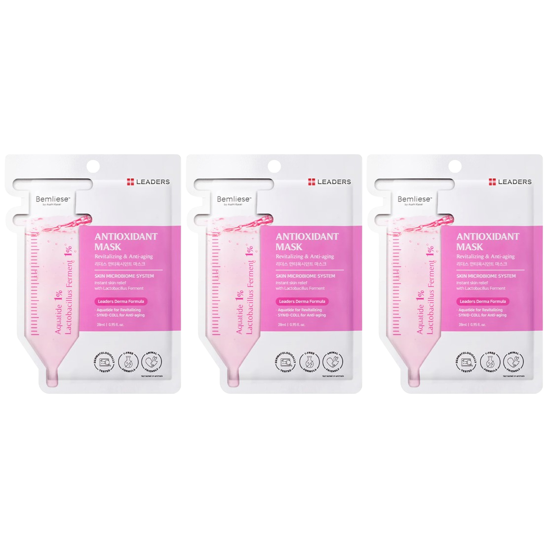 Leaders - Antioxidant Face Mask with Aquatide and SYN-COLL for Anti-Aging 28ml. (Pack of 3)