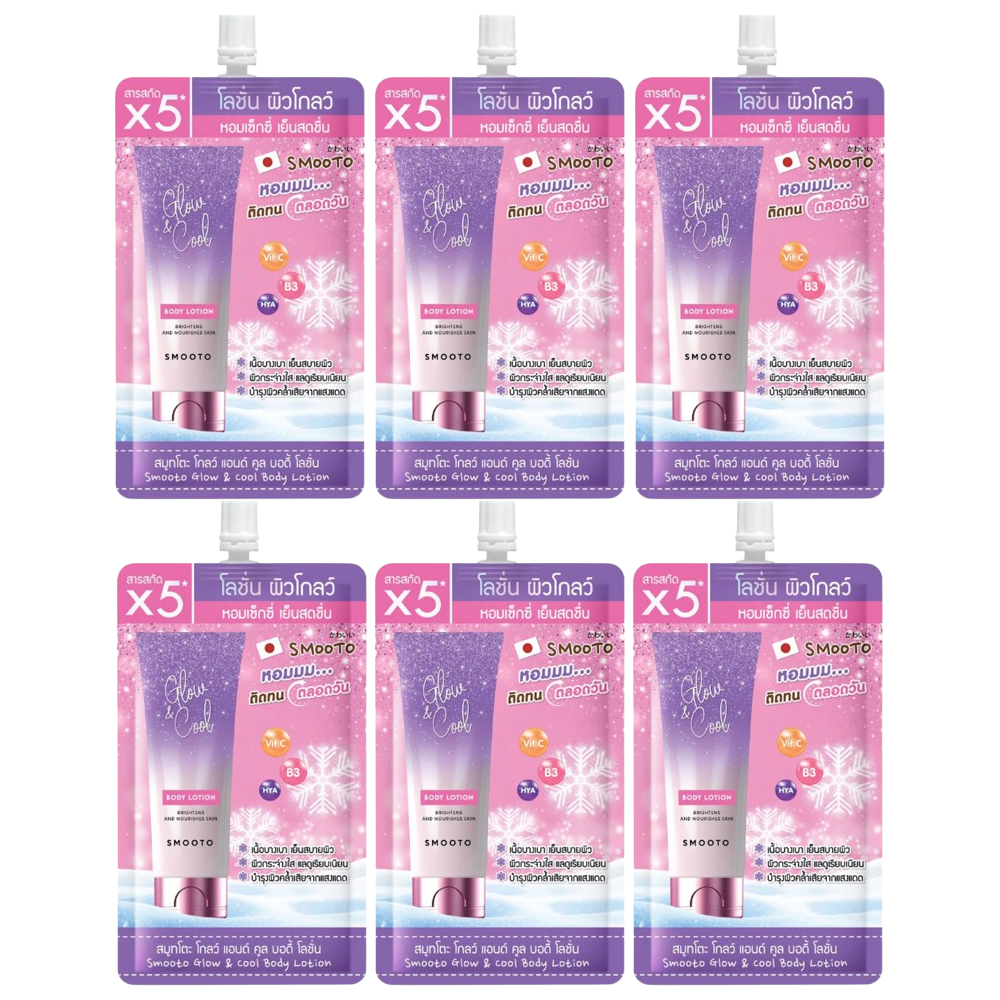 Smooto - Glow & Cool Brightening Body Lotion with Vit C, B3 and HYA 40g. (Pack of 6)