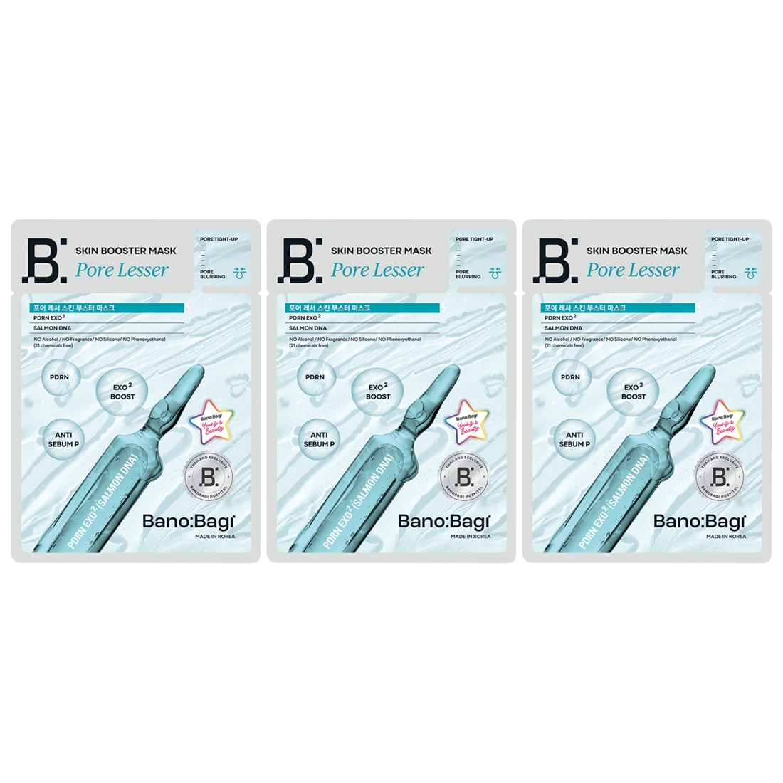 Banobagi - Pore Lesser Skin Booster Mask with Anti Sebum P, PDRN and Exo2 Boost 25ml. (Pack of 3)
