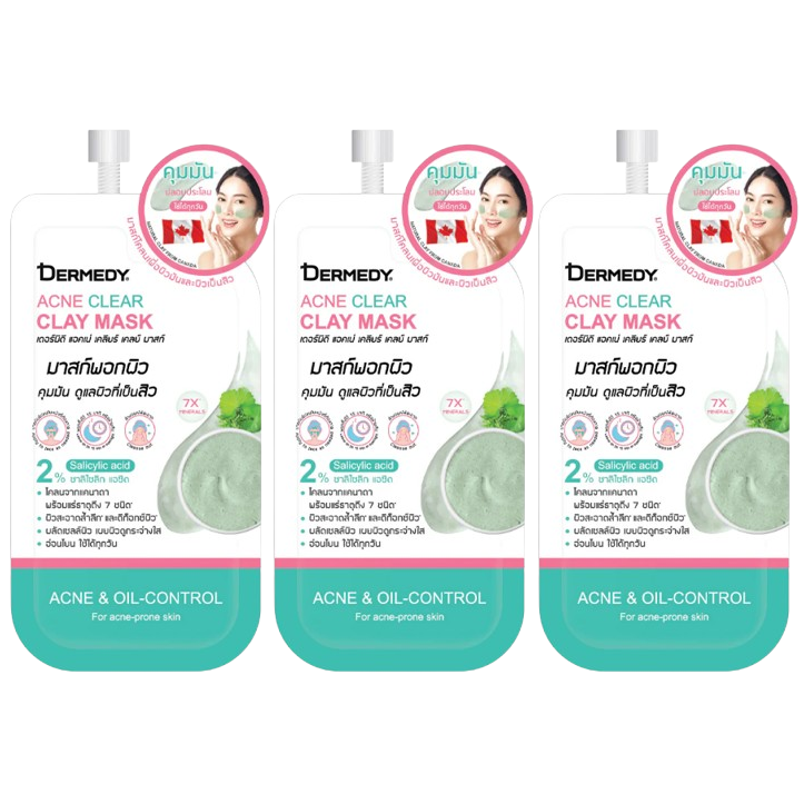 Dermedy - Acne Clear Clay Mask with 2% Salicylic Acid 5g. (Pack of 3)