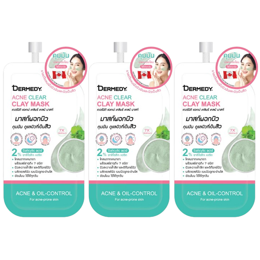 Dermedy - Acne Clear Clay Mask with 2% Salicylic Acid 5g. (Pack of 3)