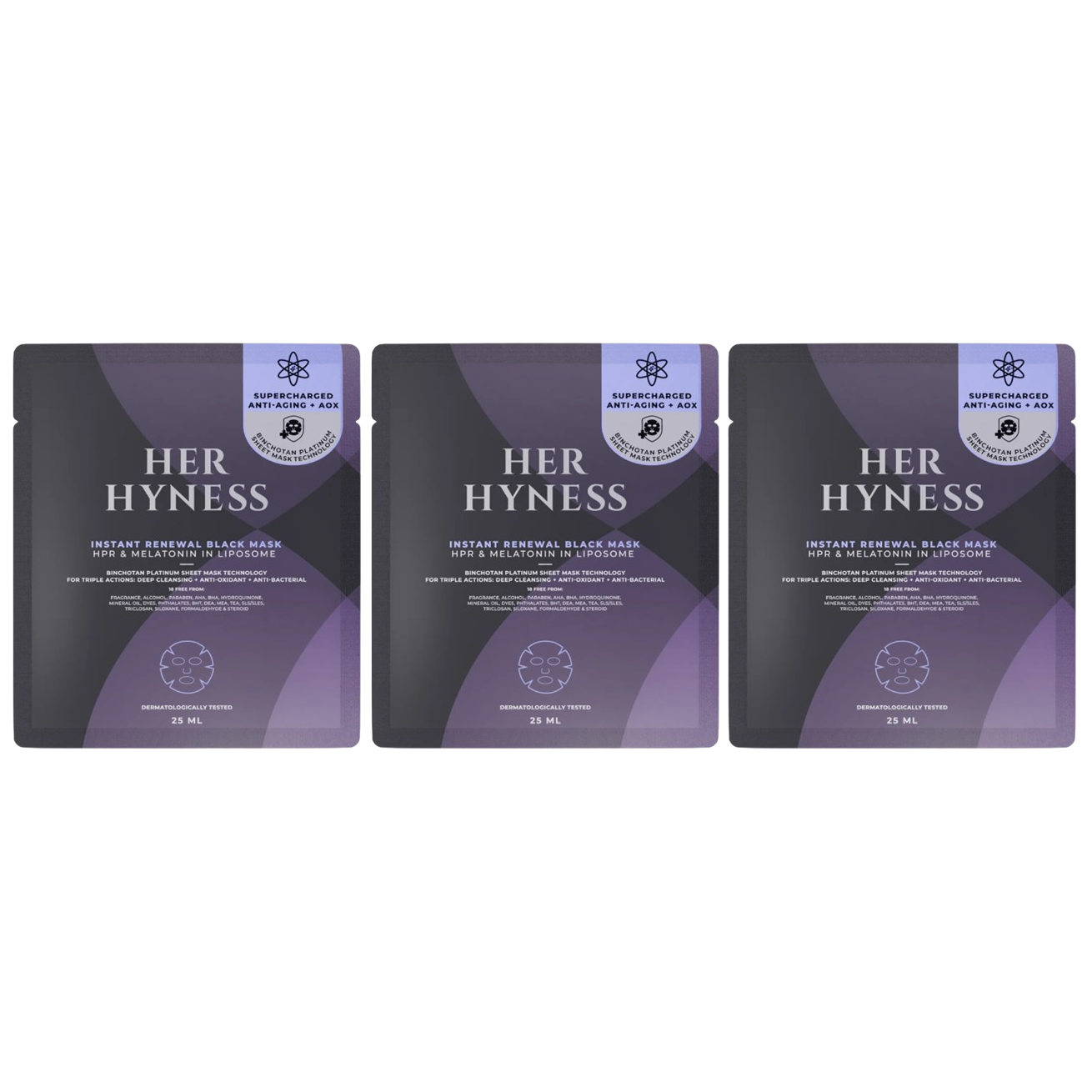 Her Hyness - Instant Renewal Black Mask with HPR & Melatonin in Liposome 25ml. (Pack of 3)