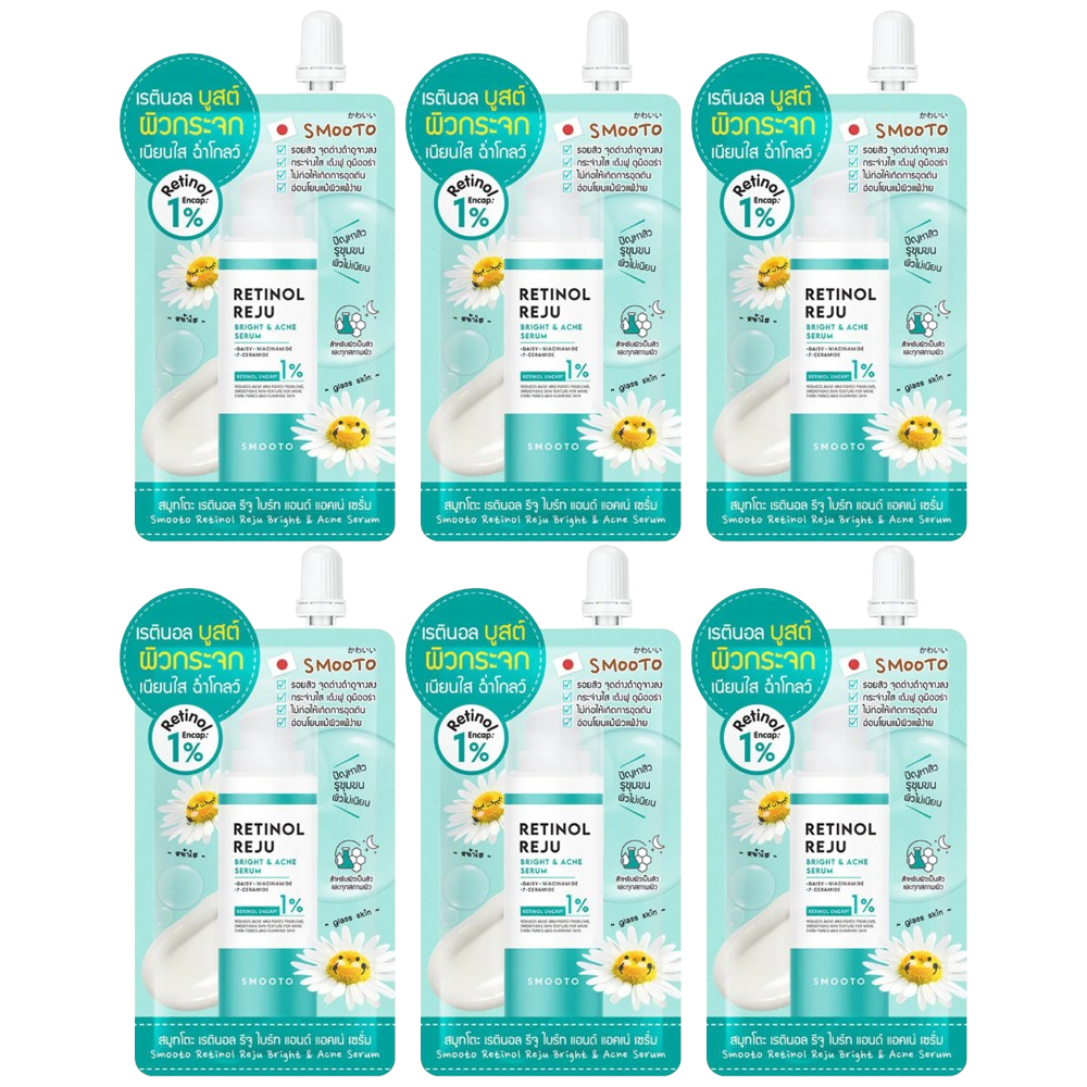 Smooto - Retinol Reju Bright & Acne Serum with Niacinamide and 7X Ceramide 7g. (Pack of 6)