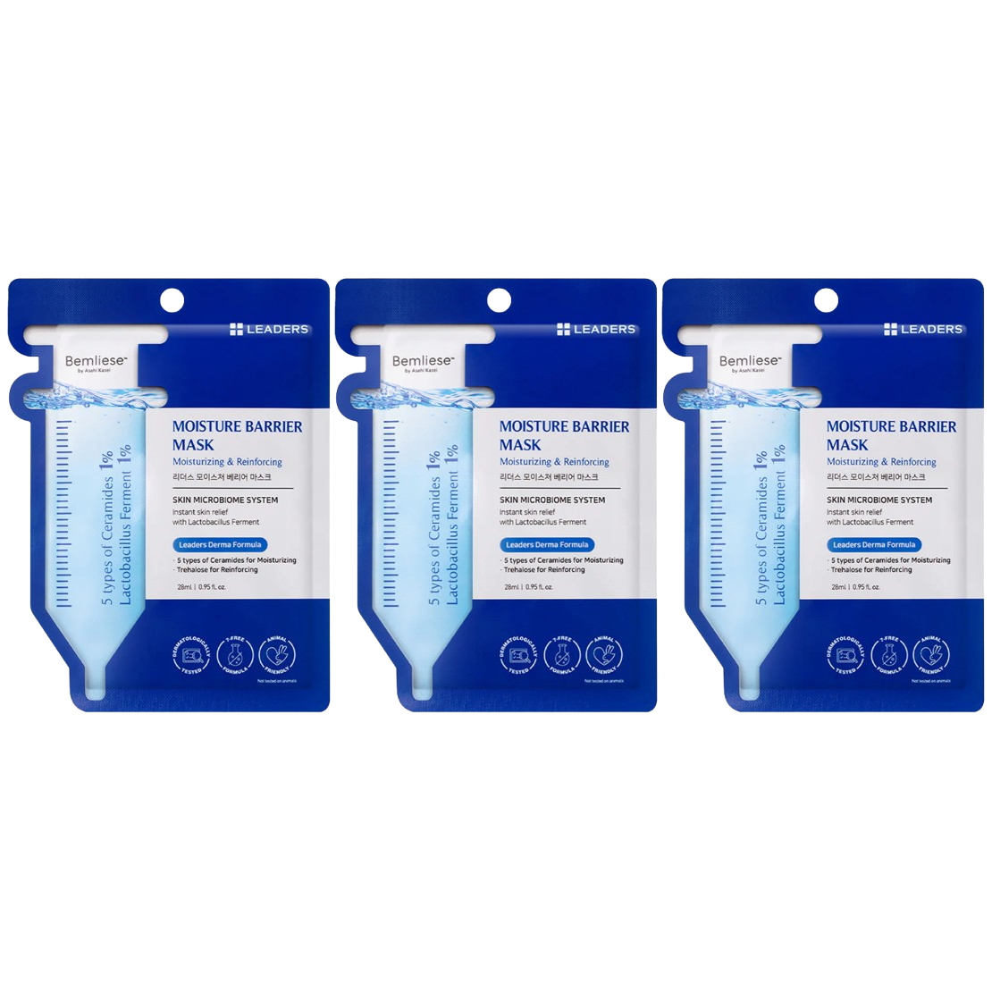 Leaders - Moisture Barrier Face Mask with 5 types of Cermides and Trehalose 28ml. (Pack of 3)