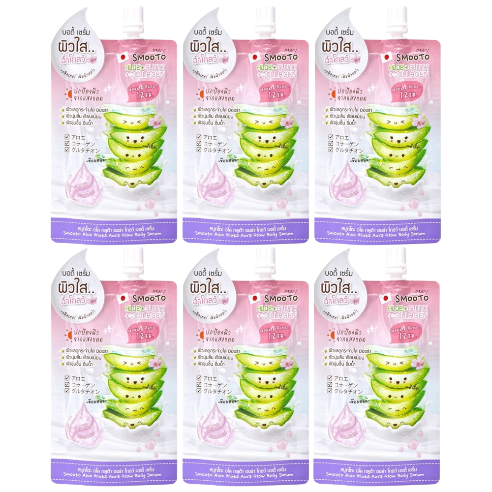 Smooto - Aloe + Gluta + Collagen Aloe Vera Aura White Body Serum 50g. (Pack of 6)