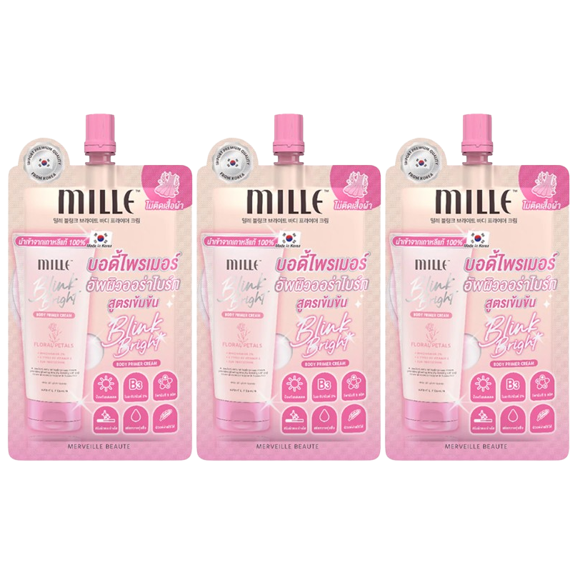 Mille - Blink Bright Body Primer Cream 15g. (Pack of 3)