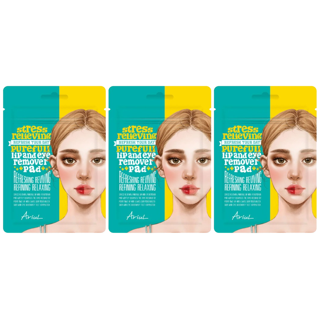 ARIUL - Stress Relieving Purefull Lip And Eye Remover Pad (Pack of 3 x 10 Pads)