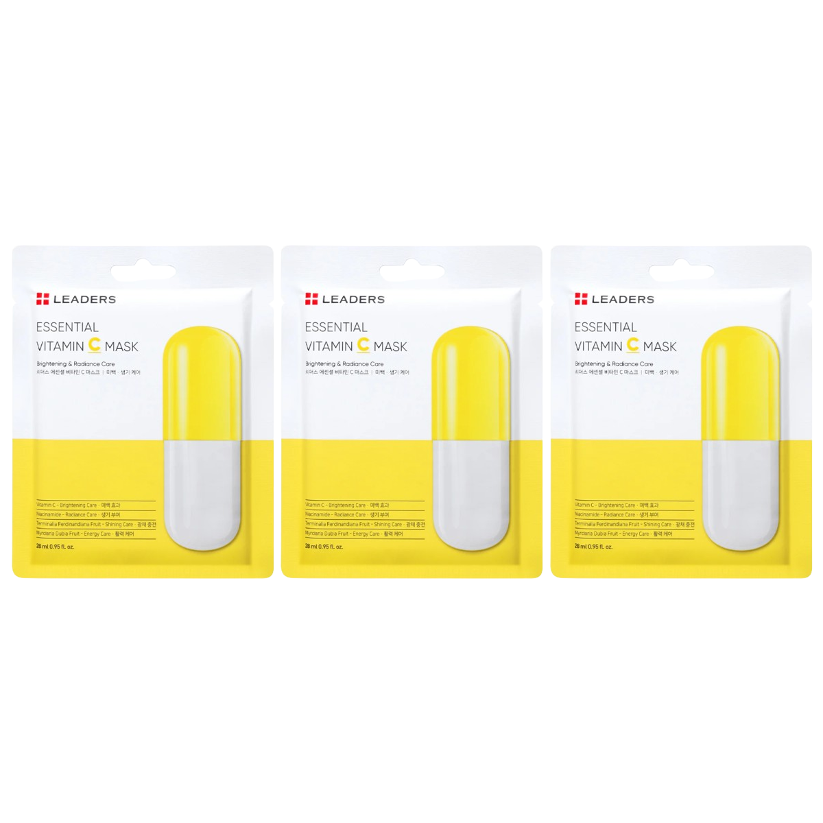 Leaders - Essential Vitamin C Face Mask, Brightening & Radiance Care 28ml. (Pack of 3)