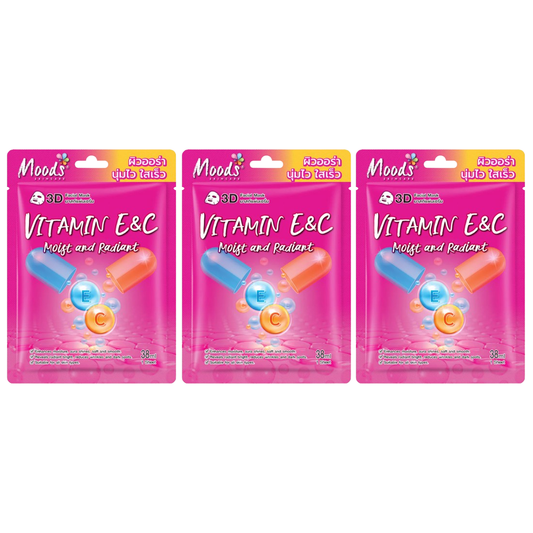 Moods Skin Care - Vitamin E & C Moist Radiant 3D Facial Mask 38ml. (Pack of 3)