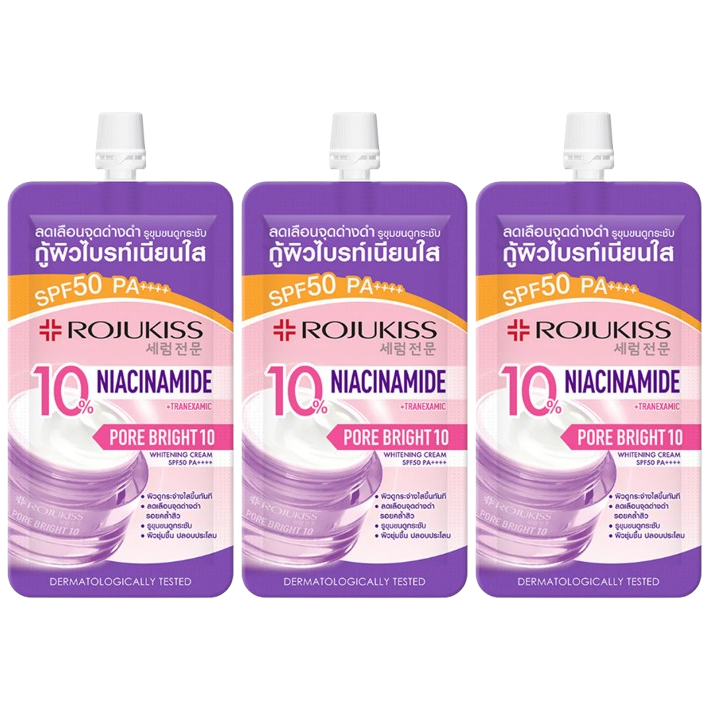 Rojukiss - Porebright10 Whitening Cream with Niacinamide SPF50+ PA++++ 8ml. (Pack of 3)