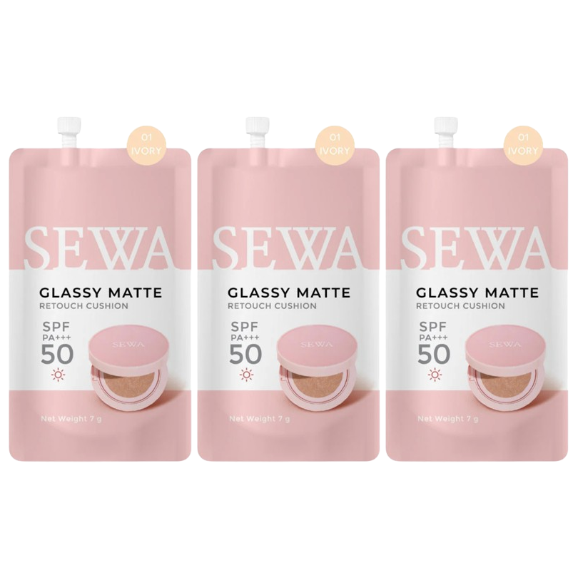 Sewa - Glassy Matte Retouch Cushion #01 Ivory SPF50 PA+++  7g. (Pack of 3)