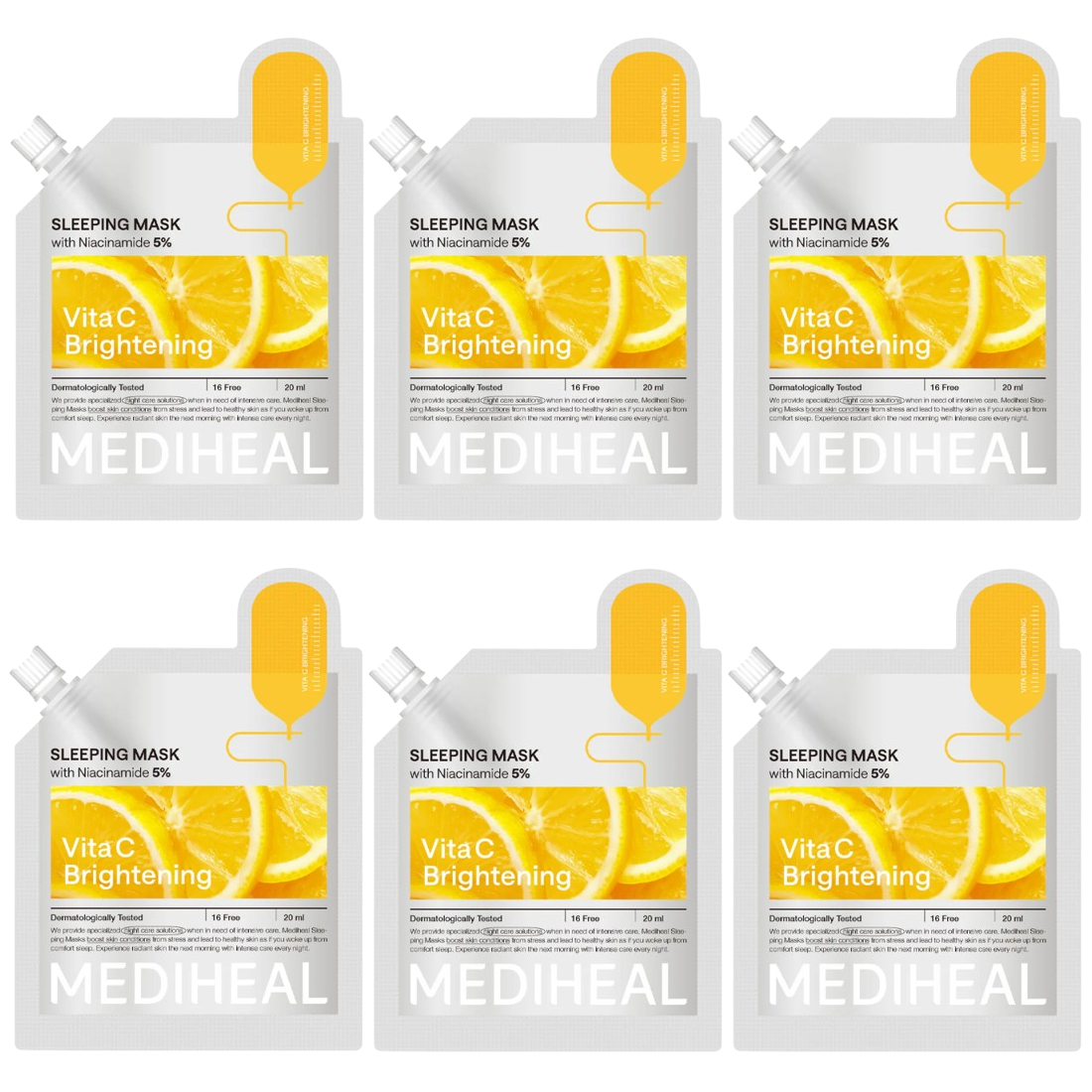Mediheal - Vita C Brightening Sleeping Mask with Niacinamide 5% 20ml. (Pack of 6)