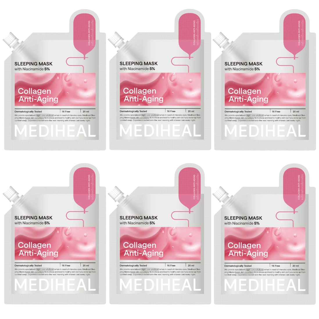 Mediheal - Collagen Anti-Aging Sleeping Mask with Niacinamide 20ml. (Pack of 6)