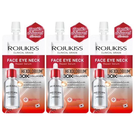 Rojukiss - Face Eye Neck Repair Serum with Hexolobium and Collagen 8ml. (Pack of 3)
