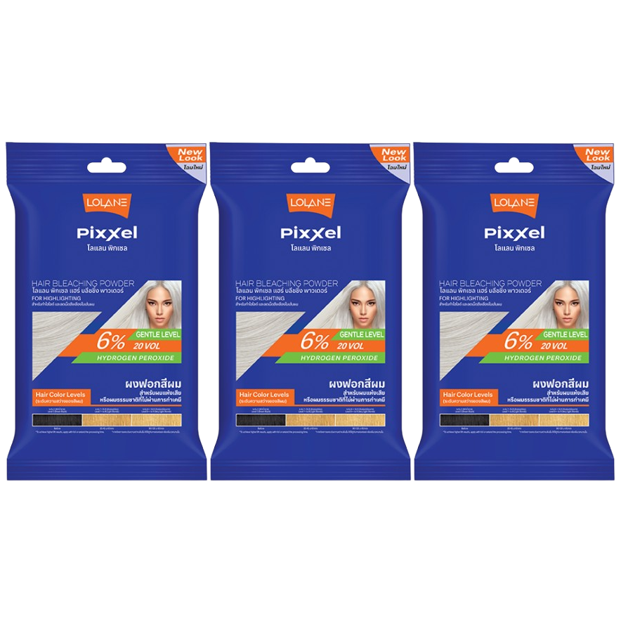 Lolane - Pixxel Hair Bleaching Powder + Oxymilk 6% 15g. (Pack of 3)