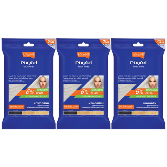 Lolane - Pixxel Hair Bleaching Powder + Oxymilk 6% 15g. (Pack of 3)