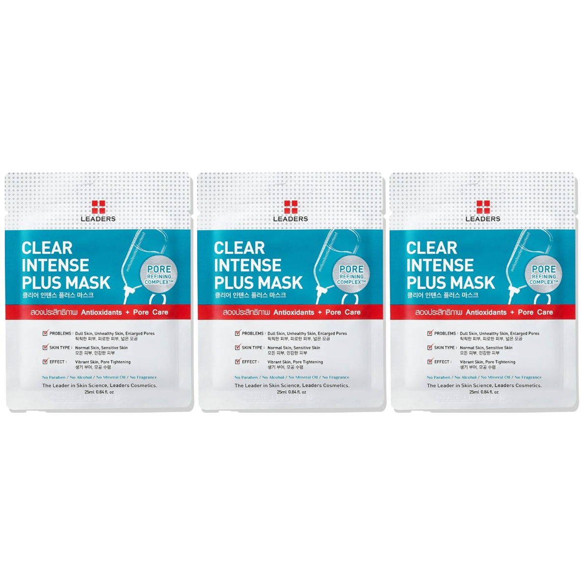 Leaders - Clear Intense Plus Face Mask with Antioxidants + Pore Care 25ml. (Pack of 3)