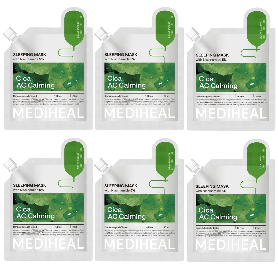 Mediheal - Cica AC Calming Sleeping Mask with Niacinamide 5% 20ml. (Pack of 6)