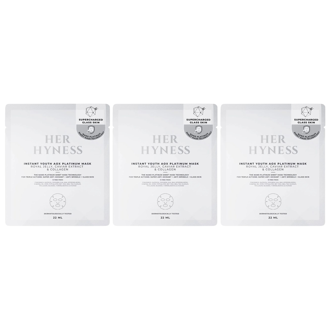 Her Hyness - Instant Youth Aox Platinum Mask with Royal Jelly, Caviar Extract & Collagen 22ml. (Pack of 3)
