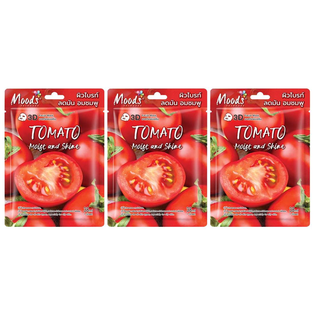 Moods Skin Care - Tomato Moist And Shine 3D Facial Mask 38ml. (Pack of 3)