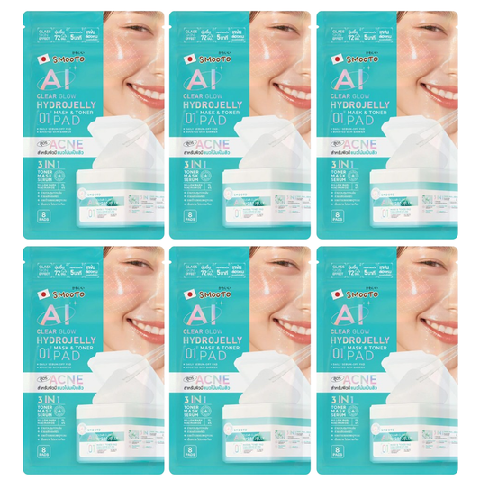 Smooto - AI Clear Glow Hydrojelly Mask & Toner Pads with Willow Bark and Niacinamide - 8 Pads (Pack of 6 = 48 pads)