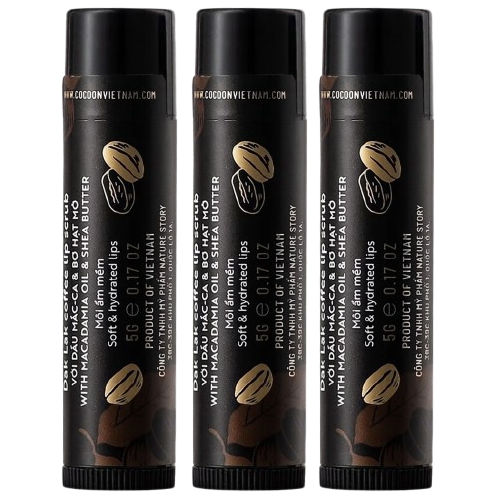 Cocoon Vietnam - Dak Lak Coffee Lip Scrub (Cà Phê Đắk Lắk Làm Sạch Da Chết Môi) with Macadamia Oil & Shea Butter 5g. (Pack of 3)